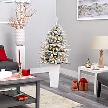 Nearly Natural 4.5 Ft. Flocked Christmas Tree with 150 LED Lights