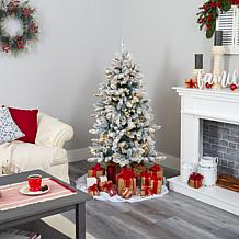 Nearly Natural 5 Ft. Flocked Christmas Tree with 200 LED