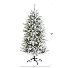 Nearly Natural 5 Ft. Flocked Christmas Tree with 200 LED