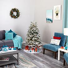 Nearly Natural 5 Ft. Flocked Christmas Tree with 300 LED Lights