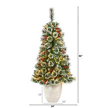 Nearly Natural 50 in. Frosted Pine Christmas Tree with 100 Lights