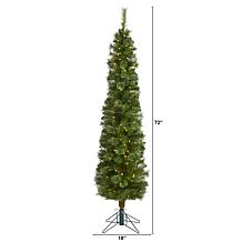 Nearly Natural 6' Green Pencil Christmas Tree with 150 LED Lights