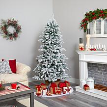 Nearly Natural 6.5 Ft. Flocked Christmas Tree with 300 LED