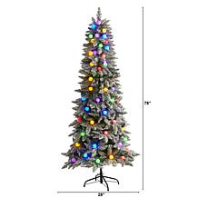 Nearly Natural 6.5 Ft. Flocked Christmas Tree with 75 Lights