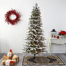 Nearly Natural 8’ Flocked Fir Artificial Christmas Tree w/ 650 Lights
