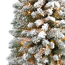 Nearly Natural 9 Ft. Flocked Pencil Christmas Tree with 600 Lights