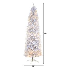 Nearly Natural 9’ Slim White  Christmas Tree with 600 Lights