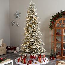 Nearly Natural 9.5 Ft. Slim Flocked Spruce Tree with 600 LED Lights