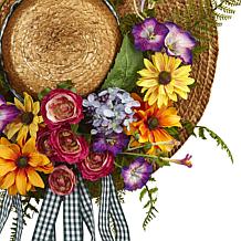 Nearly Natural Silk Mixed Flower Hat Wreath Arrangement