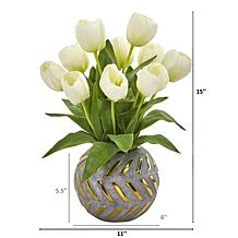 Nearly Natural Tulip Artificial Arrangement in Decorative Vase