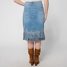 NEW CLASSIC STRETCH WESTERN SUEDE FRINGE HEM MIDI SKIRT