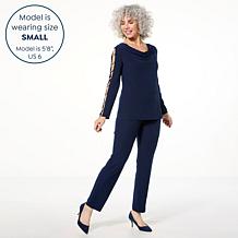 Nina Leonard 2-piece Moss Crepe Top and Pant Set