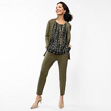 Nina Leonard 3-piece Textured Knit Cardigan, Tank & Pant Set