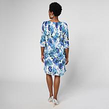 Nina Leonard 3/4 Balloon Sleeve Round Neck Chiffon Dress