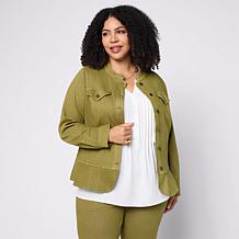 Nina Leonard Button-Front Stretch Knit Denim Jacket