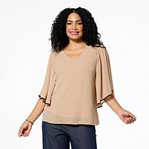 Nina Leonard Chiffon V-Neck Dolman Sleeve Top