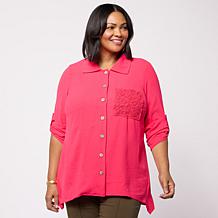 Nina Leonard Collared Button Front Top