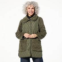 Nina Leonard Collared Sherpa & Quilted Button Front Coat
