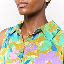 Nina Leonard Collared Sleeveless Button Front Top