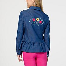 Nina Leonard Denim Twill Flounce Jacket