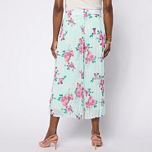 Nina Leonard Elastic Waist Pleated Printed Chiffon Culotte Pant