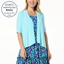 Nina Leonard Elbow-Sleeve Drape-Front Bolero