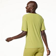 Nina Leonard Elbow Sleeve Peek-a-Boo Top