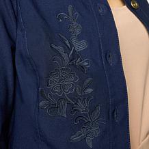 Nina Leonard Embroidered Button-Front Collared Jacket