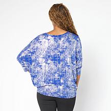 Nina Leonard Foiled Knit Boat Neck 3/4-Sleeve Tunic