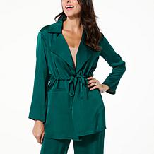 Nina Leonard Hammered Satin Drawstring Waist Jacket