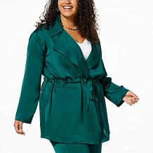 Nina Leonard Hammered Satin Drawstring Waist Jacket