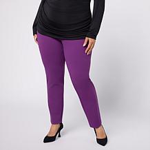 Nina Leonard High Tech Crepe Knit Pull-On Slim-Leg Pants