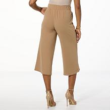Nina Leonard High-Tech Crepe Pull-On Lace-Trim Culotte Pant