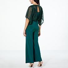 Nina Leonard Jumpsuit with Metallic Overlay