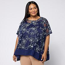 Nina Leonard Kimono Knit Floral Top with Tank 2-piece Set