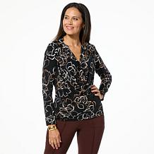 Nina Leonard Long Sleeve Drape Neck-Top