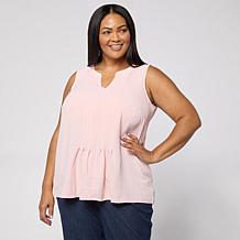 Nina Leonard Notch Neck Pleat Front Tank