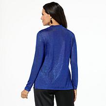 Nina Leonard Novelty Foil Knit Mock-Neck Top