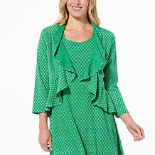 Nina Leonard Ruffle Trim Eyelet Bolero