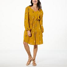 Nina Leonard Sequin Detail Textured Wave Dress