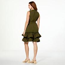 Nina Leonard Sleeveless Textured Wave Flounce Hem Dress