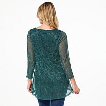 Nina Leonard Sparkle Knit Hi-Low Hem 3/4-Sleeve Tunic