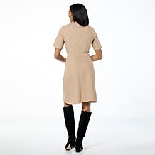 Nina Leonard Stretch Denim Fit-and-Flare Shirtdress