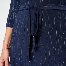 Nina Leonard Syliva 3/4-Sleeve Belted Dress
