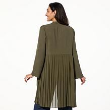 Nina Leonard Textured Wave and Pleated Chiffon Cardigan