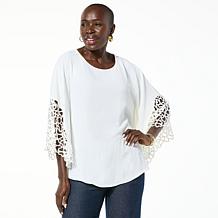 Nina Leonard Textured Wave Batwing Sleeve Top