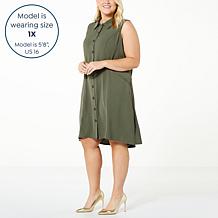 Nina Leonard Textured Wave Shirt Dress with Pockets