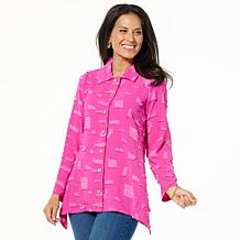 Nina Leonard Textured Wave Tab Sleeve Tunic