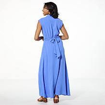 Nina Leonard Textured Wave Wrap Waist Maxi Dress