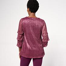 Nina Leonard V-Neck 3/4-Sleeve Knit Top